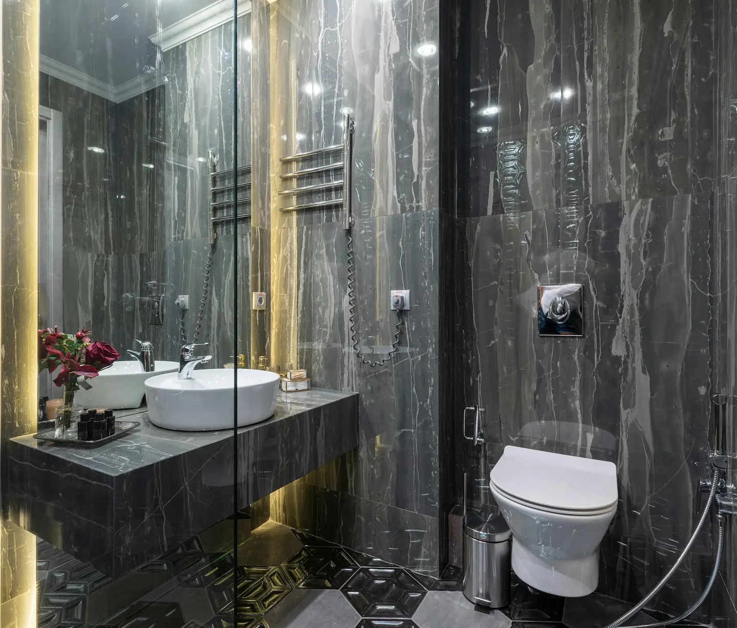 dark themed bathroom